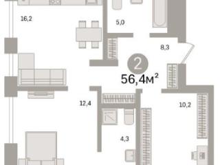 2-комн., 56.36 м², 2/17 этаж