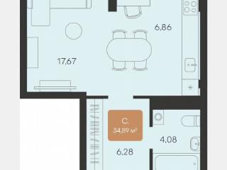 Студия, 34.9 м², 4/7 этаж