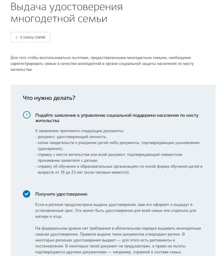 В некоторых регионах для начисления помощи потребуется получить удостоверение многодетной семьи. Фото: www.gosuslugi.ru